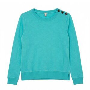 J.Crew Crewneck Teal Green Sweater Button Shoulder Detail Women's Size Small